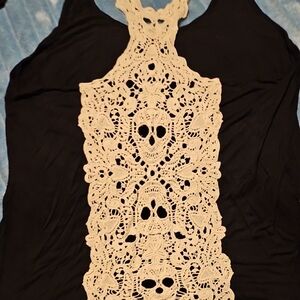 Skull Black and Cream Crochet Women's Tank Top